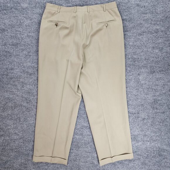 VTG Brooks Brothers Pants Mens 36x28.5 Beige Wool Pleated Cuffed USA Made Casual - Picture 3 of 16